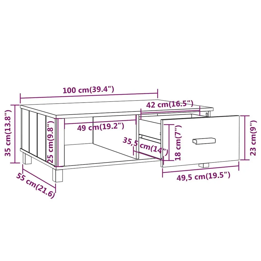 Wooden Coffee Table Solid Pinewood 100 x 55 x 35 cm Grey