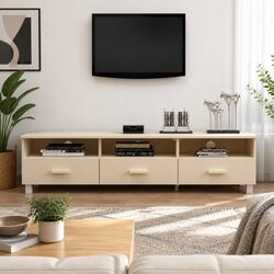 Solid Wood Pine TV Cabinet with Sliding Drawers