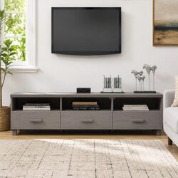 TV Cabinet Grey Solid Wood Pine Storage Unit Sliding Drawers Compartments 158cm