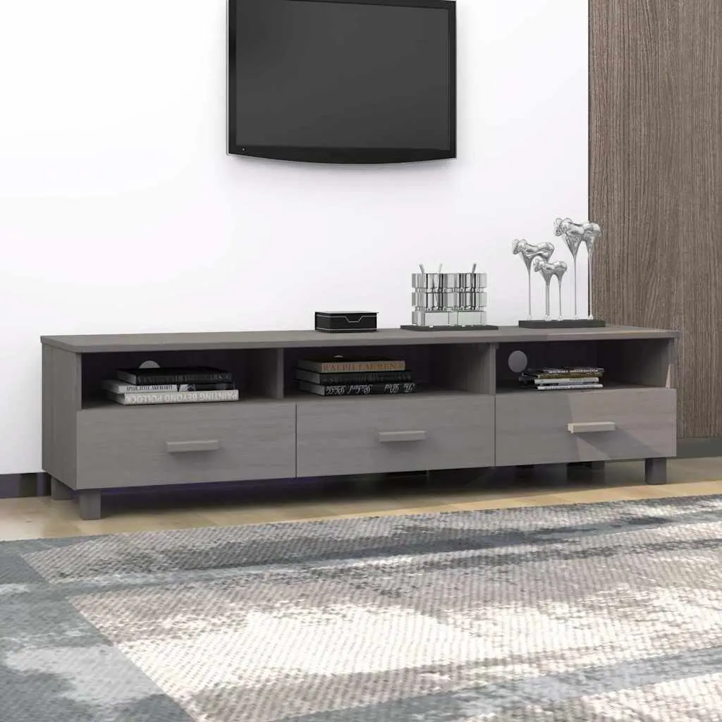 Grey Solid Wood Pine TV Cabinet with Drawers