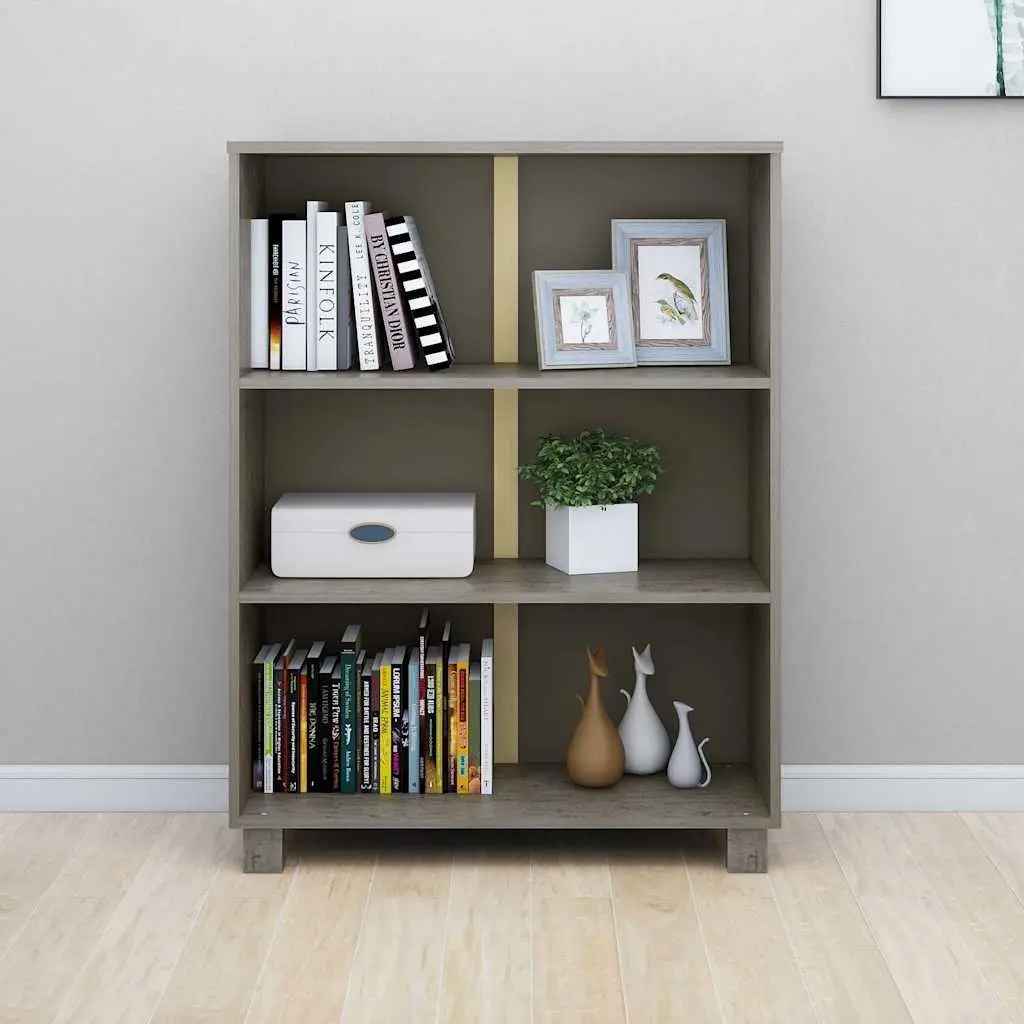 Book Cabinet Solid Pine Wood 85x35x112cm Light Grey 3-Shelf Storage Shelving Unit
