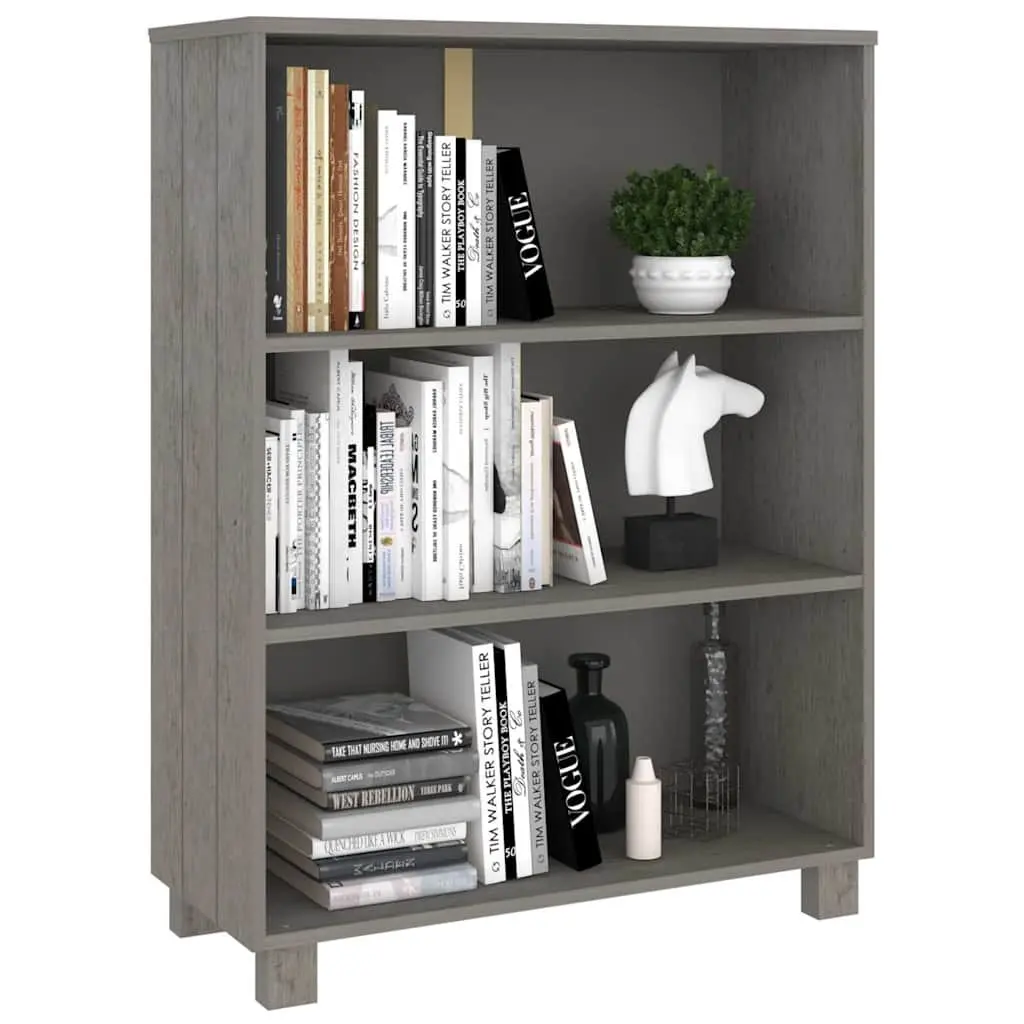 Book Cabinet Solid Pine Wood 85x35x112cm Light Grey 3-Shelf Storage Shelving Unit