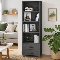 Stylish Grey Highboard Storage Cabinet with Solid Wood