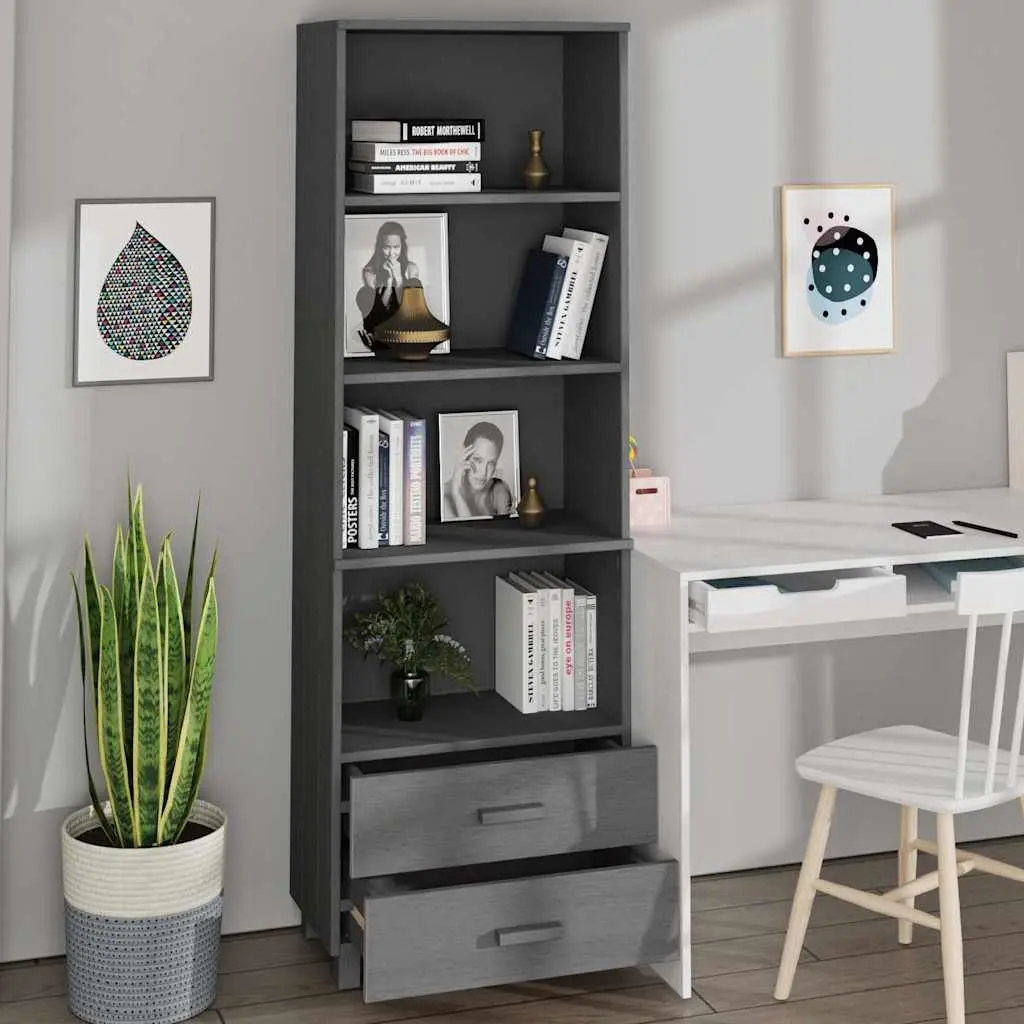 Grey Highboard Storage Cabinet with Solid Wood