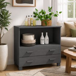 Sturdy Grey Wooden Sideboard with Drawers and Compartment