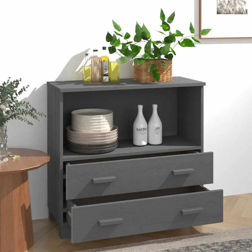 Wooden Sideboard Storage Cabinet Solid Pinewood 85 x 35 x 80 cm Grey