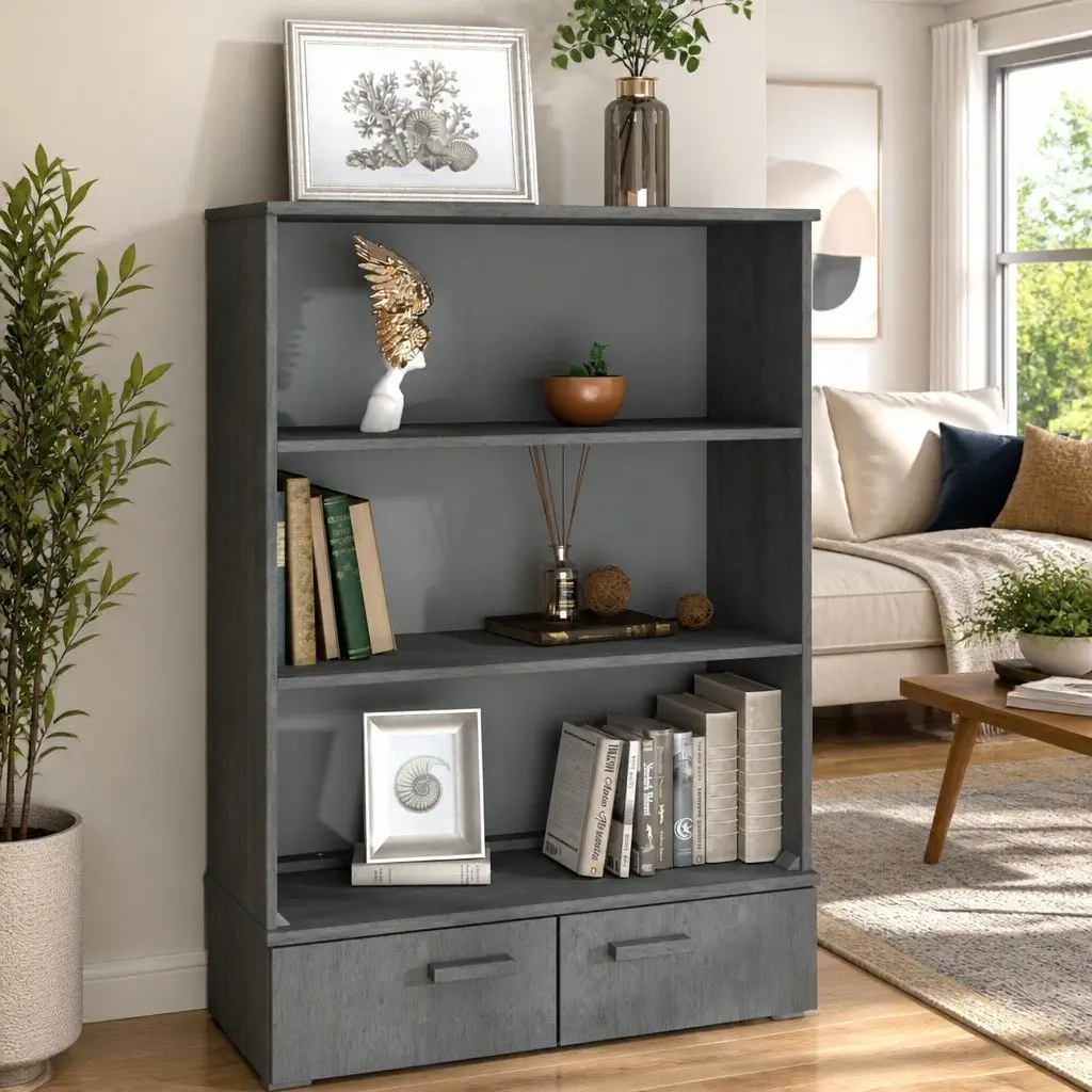 Solid Pine Grey Wooden Highboard Storage Cabinet