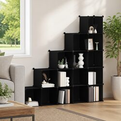 Storage Cube Organiser 15 Cubes Black Modular Plastic Shelving Unit Closet