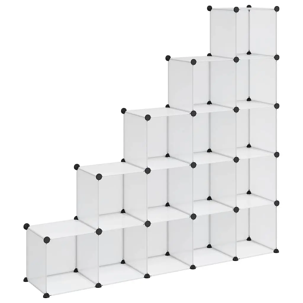 Modular Shelving Unit with 15 Transparent Cubes