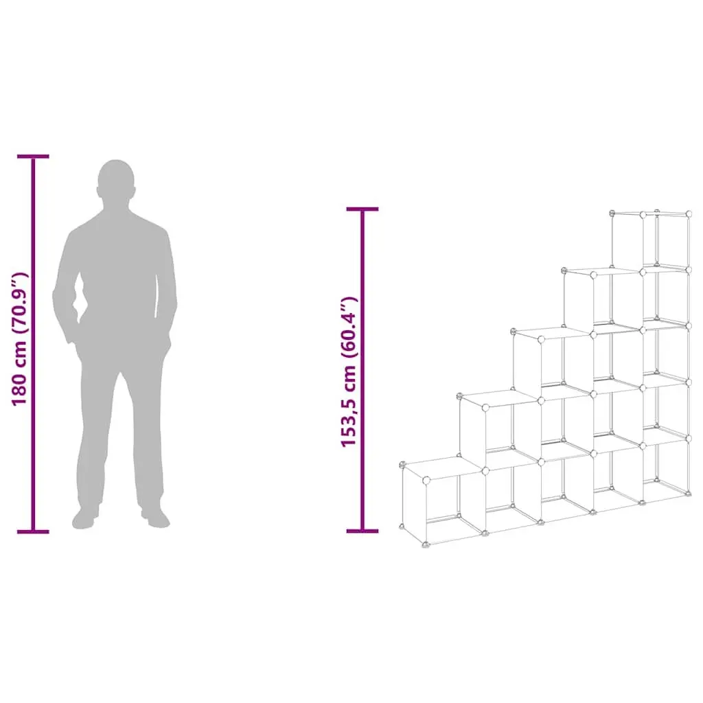Modular Shelving Unit with 15 Transparent Cubes