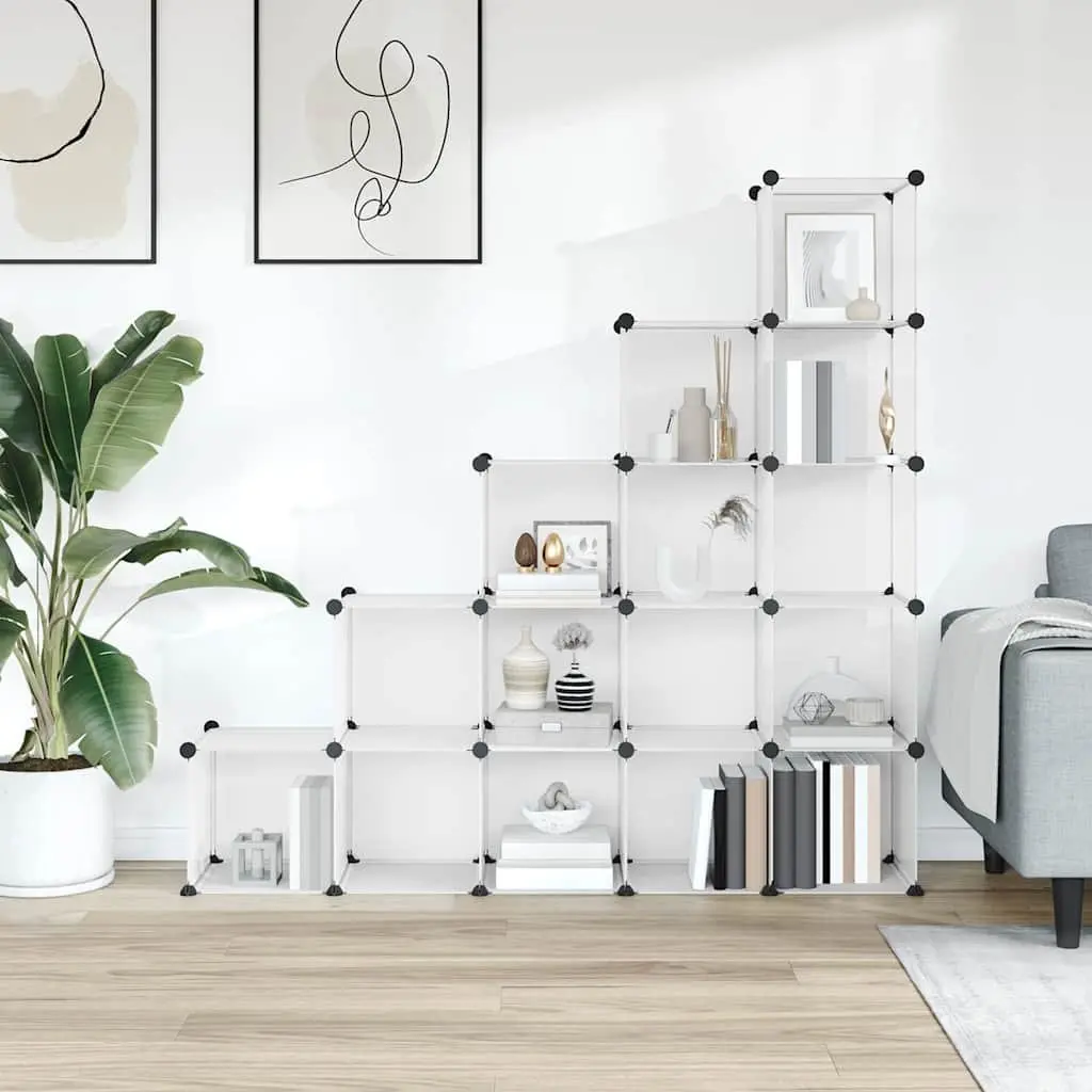 Modular Shelving Unit with 15 Transparent Cubes