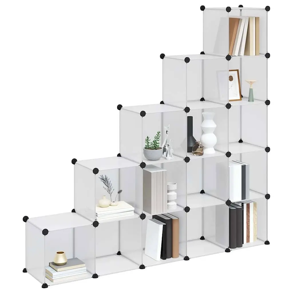 Modular Shelving Unit with 15 Transparent Cubes