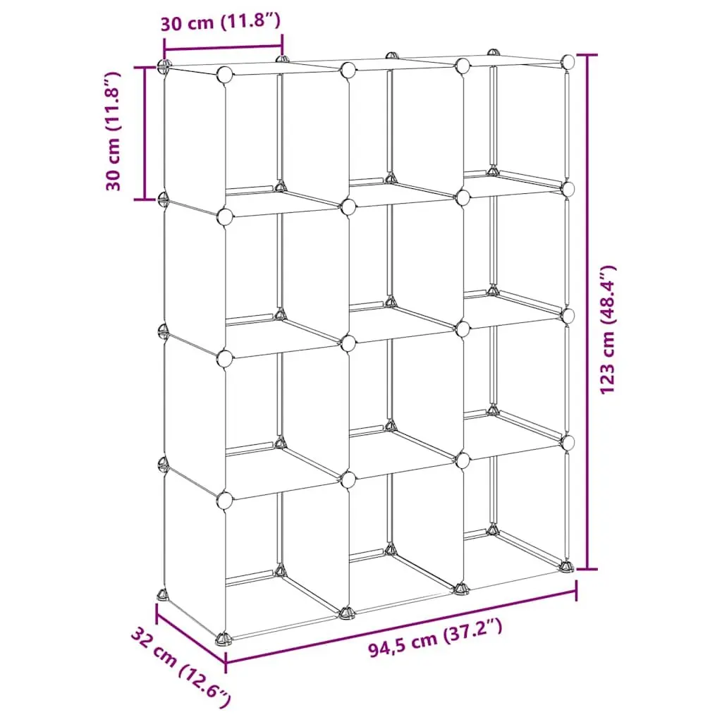 Storage Cube Organiser with 12 Transparent Cubes
