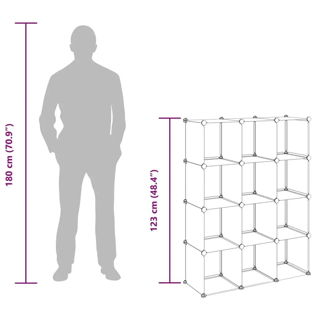 Storage Cube Organiser with 12 Transparent Cubes