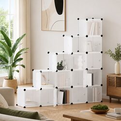 Storage Cube Organiser 15 Cubes with Doors Transparent Modular Shelving Unit
