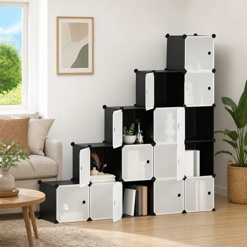 Black Storage Cube Organiser with 15 Modular Units
