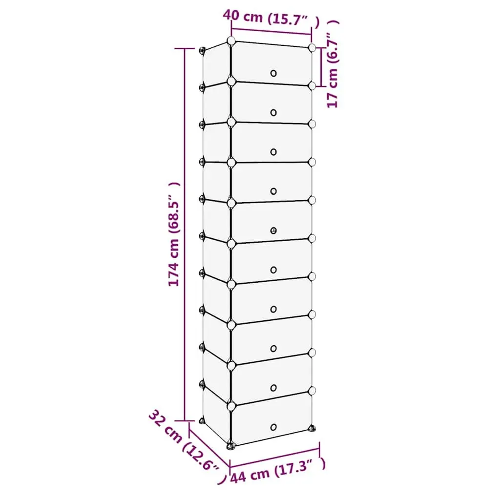 Transparent Shoe Rack Storage Unit 44x32x174cm