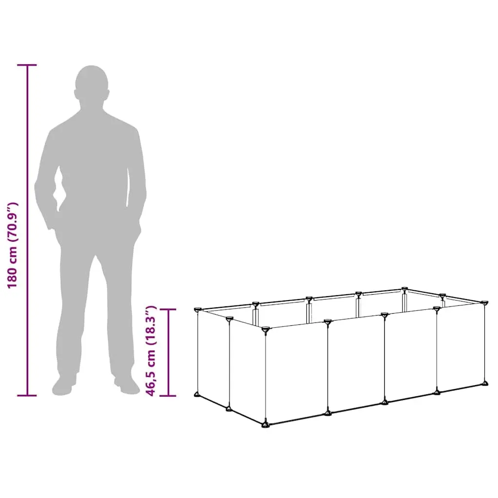 Small Animal Cage PP Plastic Steel Frame Enclosure 144 x 74 x 46.5 cm Transparent