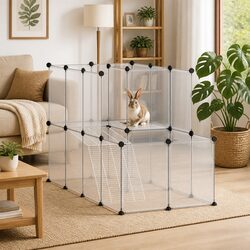 Durable Small Animal Cage with Transparent Panels and Ladder