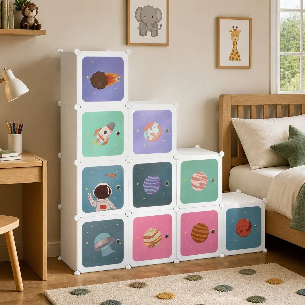 Kids Cube Storage Cabinet PP Plastic 10 Cubes White
