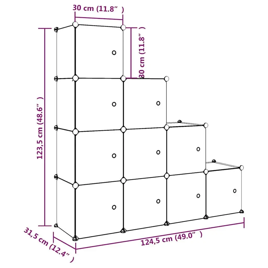 Kids Cube Storage Cabinet PP Plastic 10 Cubes White