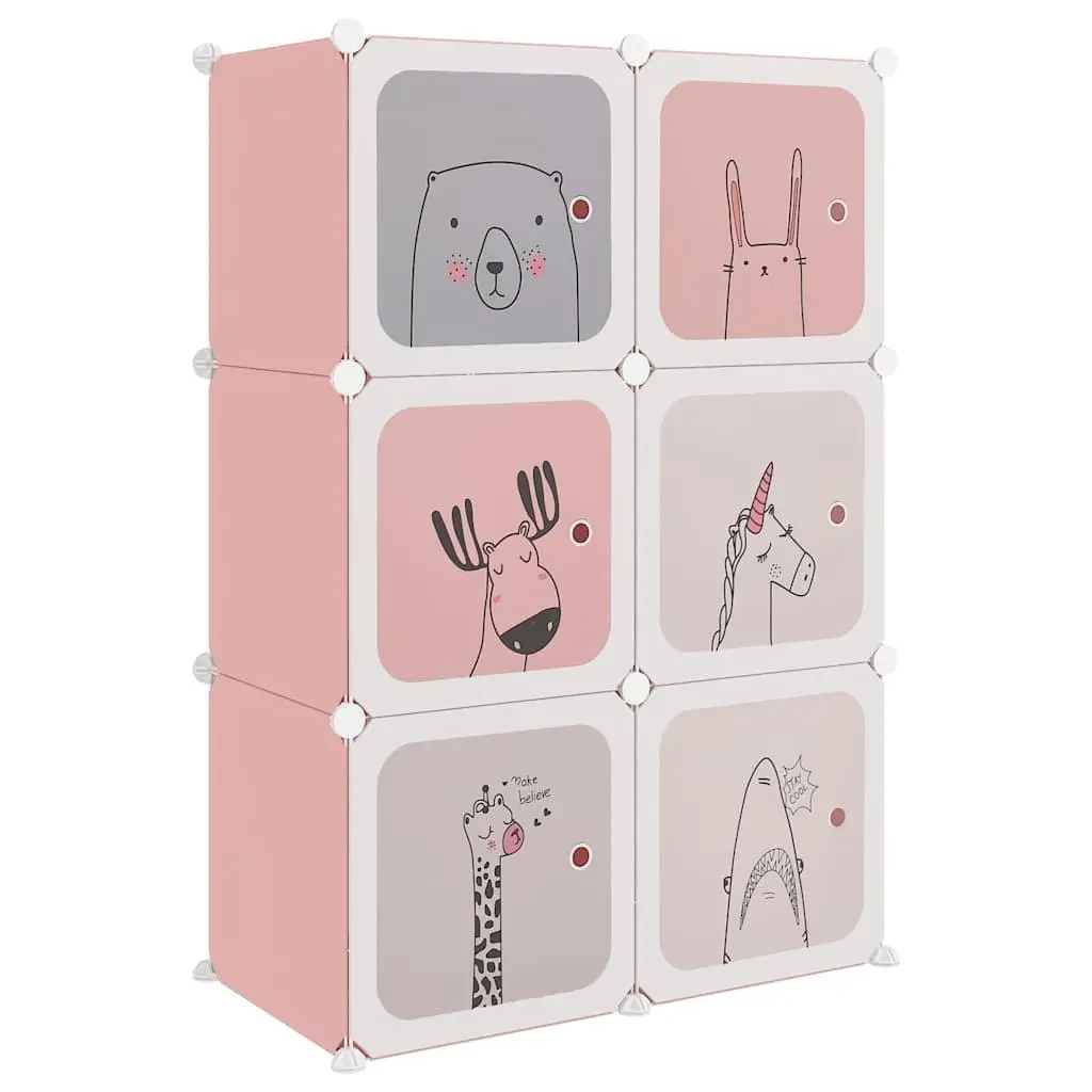 Cube Storage Cabinet PP Plastic Steel Frame 6 Cubes Pink
