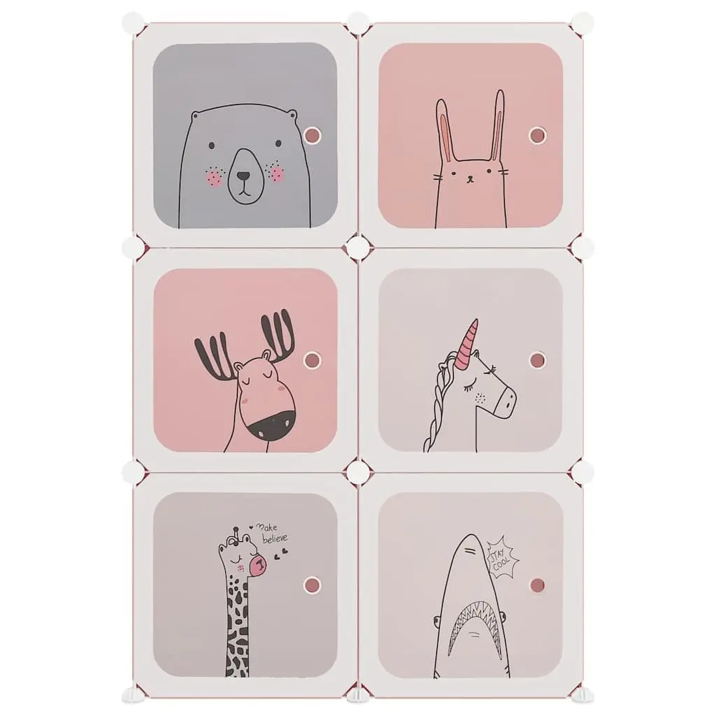 Cube Storage Cabinet PP Plastic Steel Frame 6 Cubes Pink