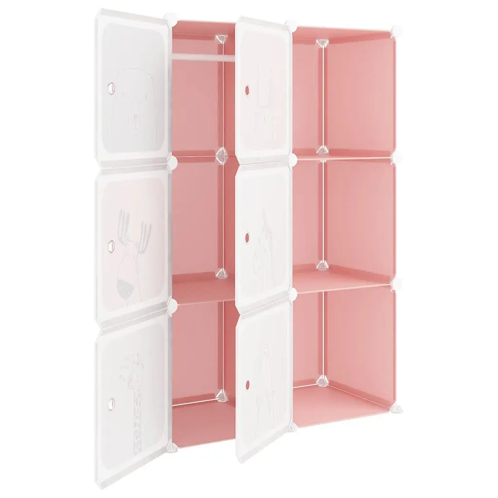 Cube Storage Cabinet PP Plastic Steel Frame 6 Cubes Pink