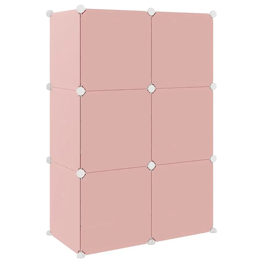 Cube Storage Cabinet PP Plastic Steel Frame 6 Cubes Pink