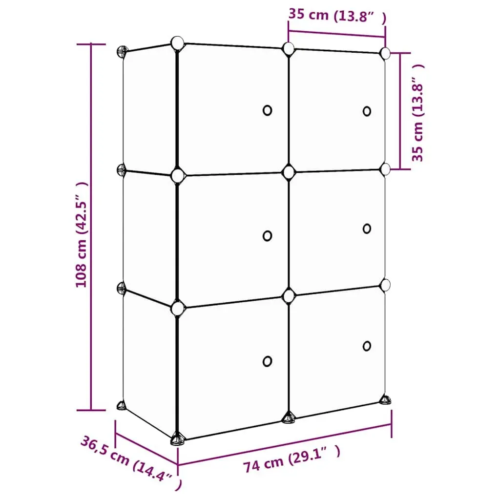 Cube Storage Cabinet PP Plastic Steel Frame 6 Cubes Pink
