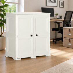 Compact Plastic Storage Cabinet with Wood Design