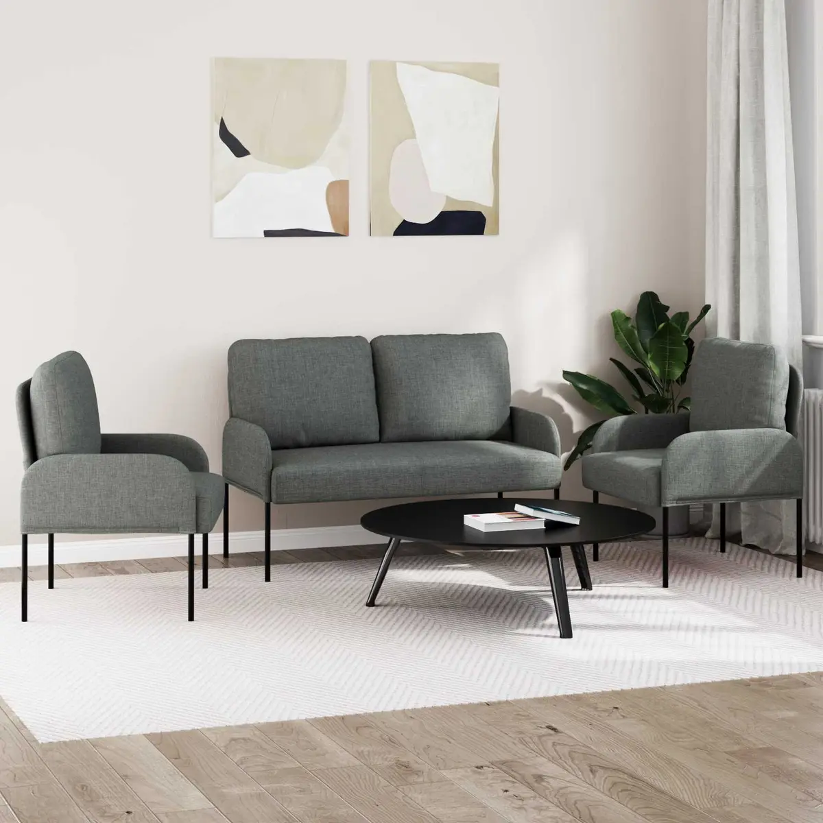 3-Piece Sofa Set Plywood Polyester 115 x 56 x 80 cm Dark Grey