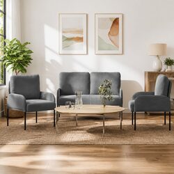 Stylish 3-Piece Sofa Set with Cushions in Dark Grey
