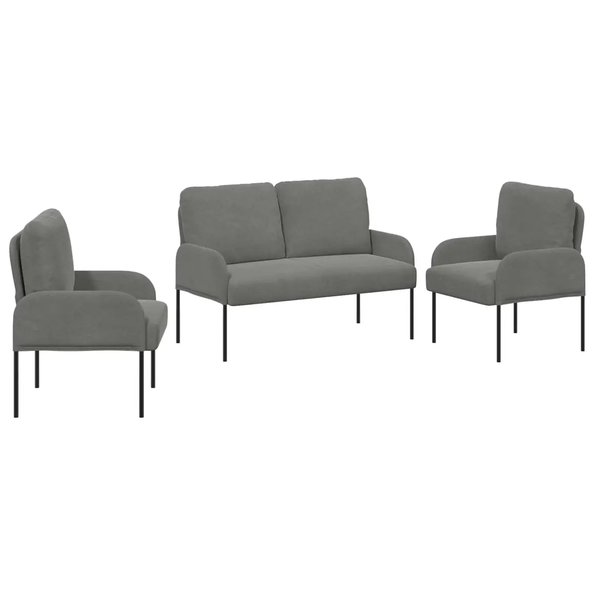 3-Piece Sofa Set with Cushions in Dark Grey