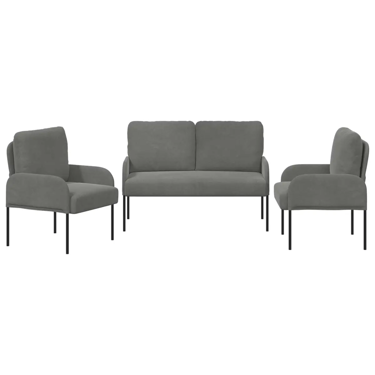 3-Piece Sofa Set with Cushions in Dark Grey