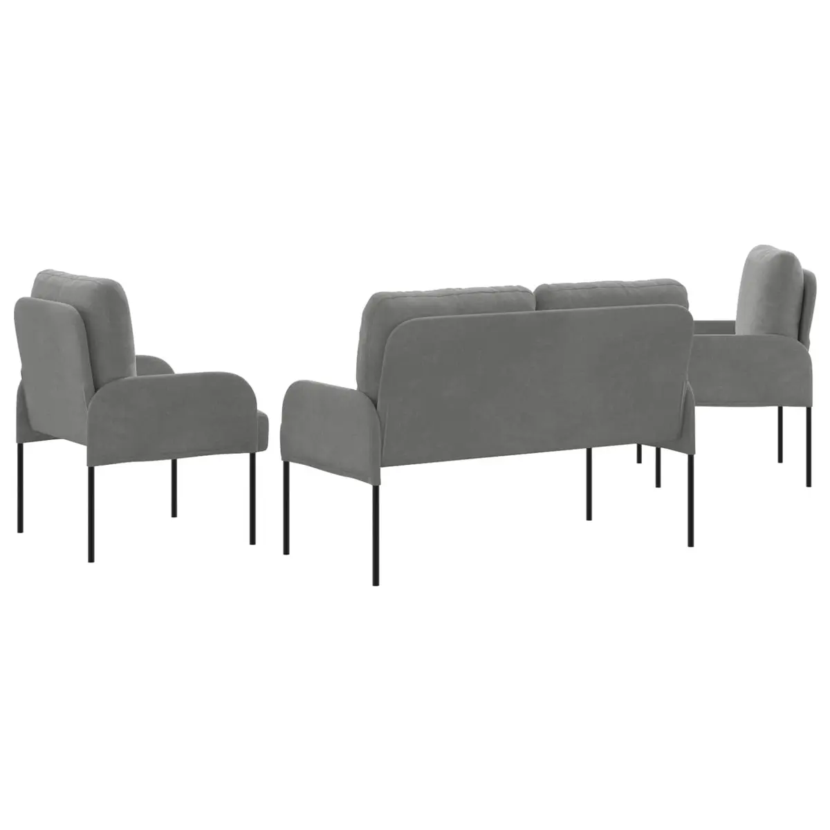 3-Piece Sofa Set with Cushions in Dark Grey