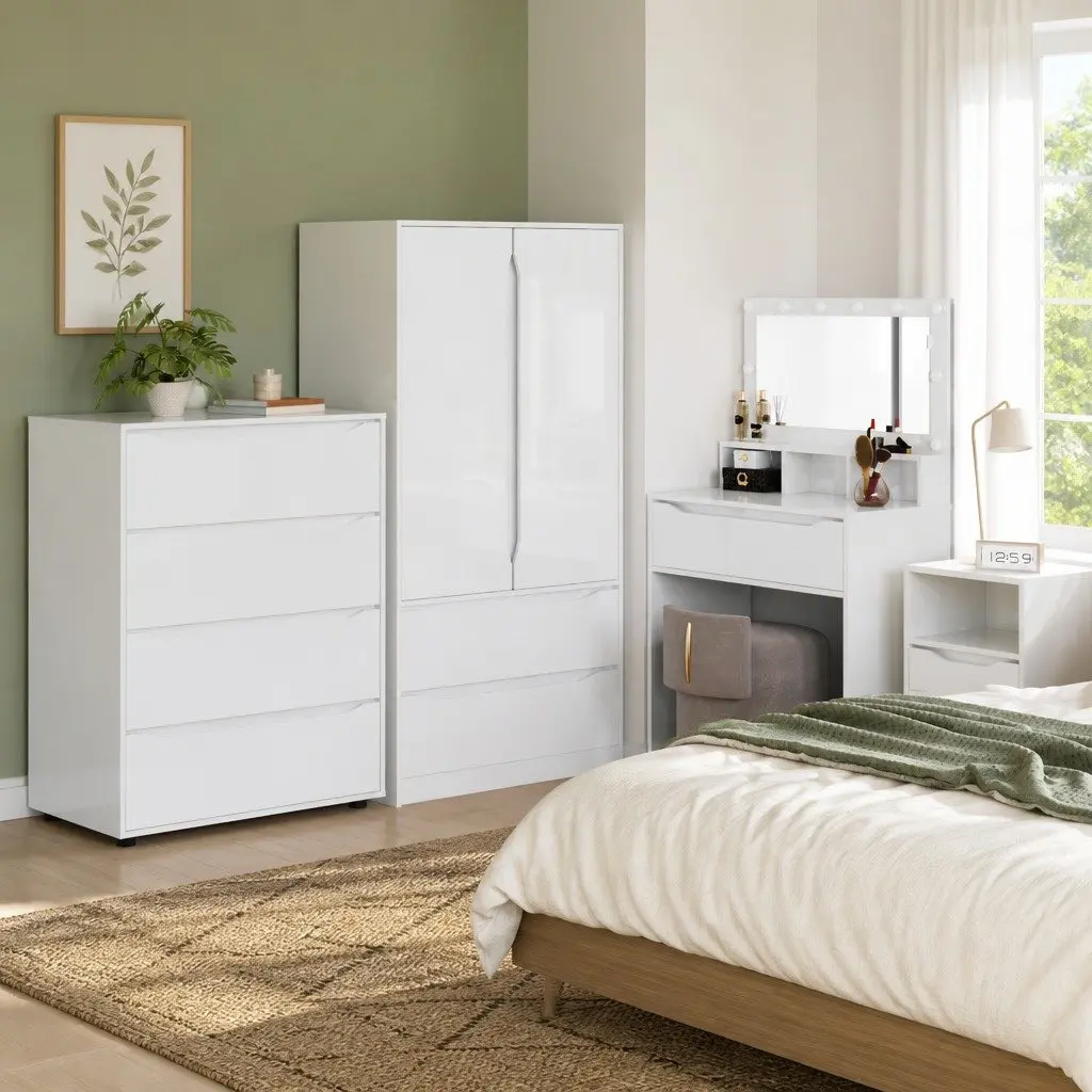 High Gloss White Engineered Wood Storage Cabinet