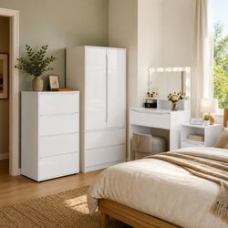 High Gloss White Storage Cabinet with Smooth Drawers