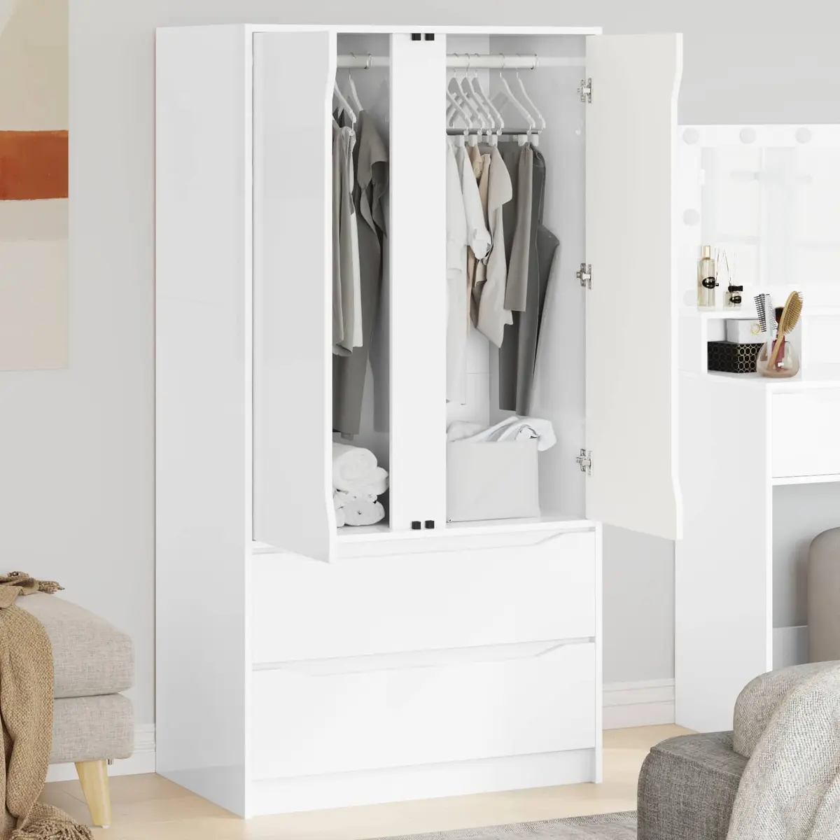 Wardrobe Cabinet Engineered Wood 79.5x49x156cm White