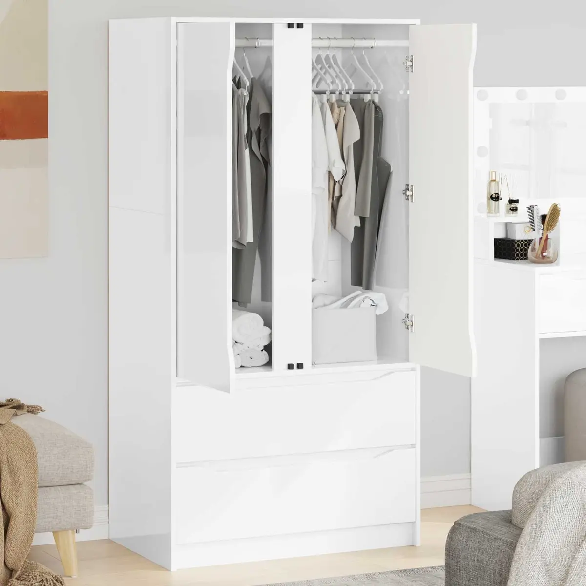 Wardrobe Engineered Wood 79.5 x 49 x 156 cm High Gloss White