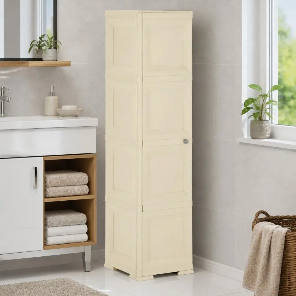 Plastic Storage Cabinet 40x43x164cm White Wood Design Home Office Organiser