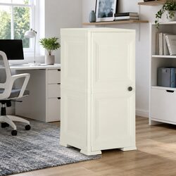 Durable Plastic Storage Cabinet in Cream Wood Design