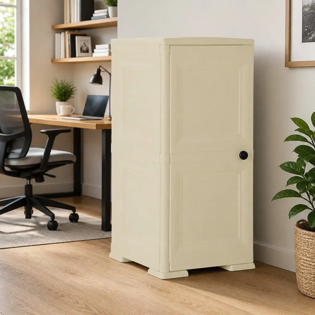 Storage Cabinet 40x43x85.5 cm Plastic White Wood Design Home Organiser