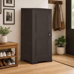 Storage Cabinet 40x43x85.5cm Plastic Home Office Organiser Brown Compact