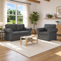 Modern Grey Fabric Sofa Set - 2 Piece Contemporary Design