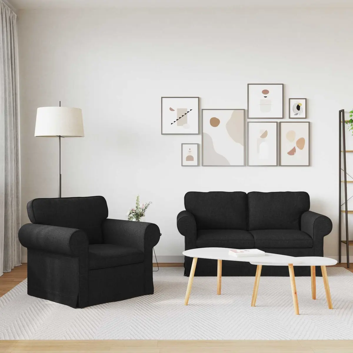 2 Piece Modular Sofa Set Black Contemporary Living Room Seating Fabric Couch