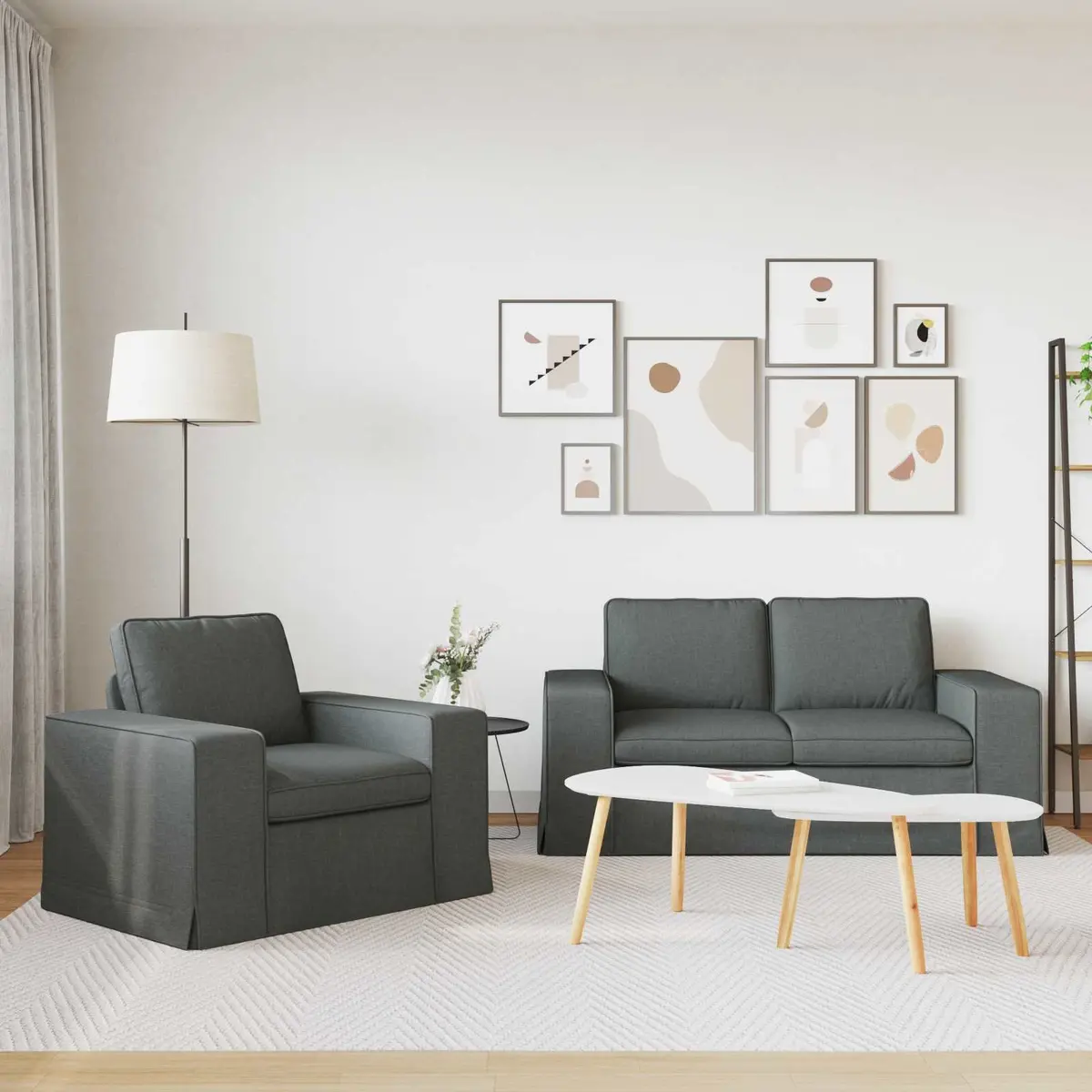 Sofa Set Fabric 2 Piece Grey Modular Sectional Couch