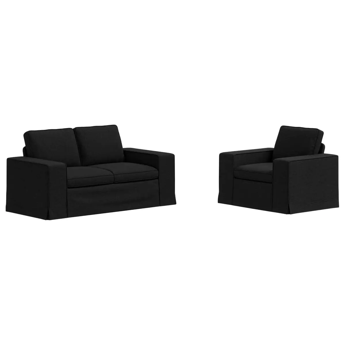 2-Piece Modular Fabric Sofa Set Black Modern Living Room Sectional Couch