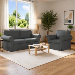 Contemporary Grey Fabric 2-Piece Sofa Set for Living Rooms