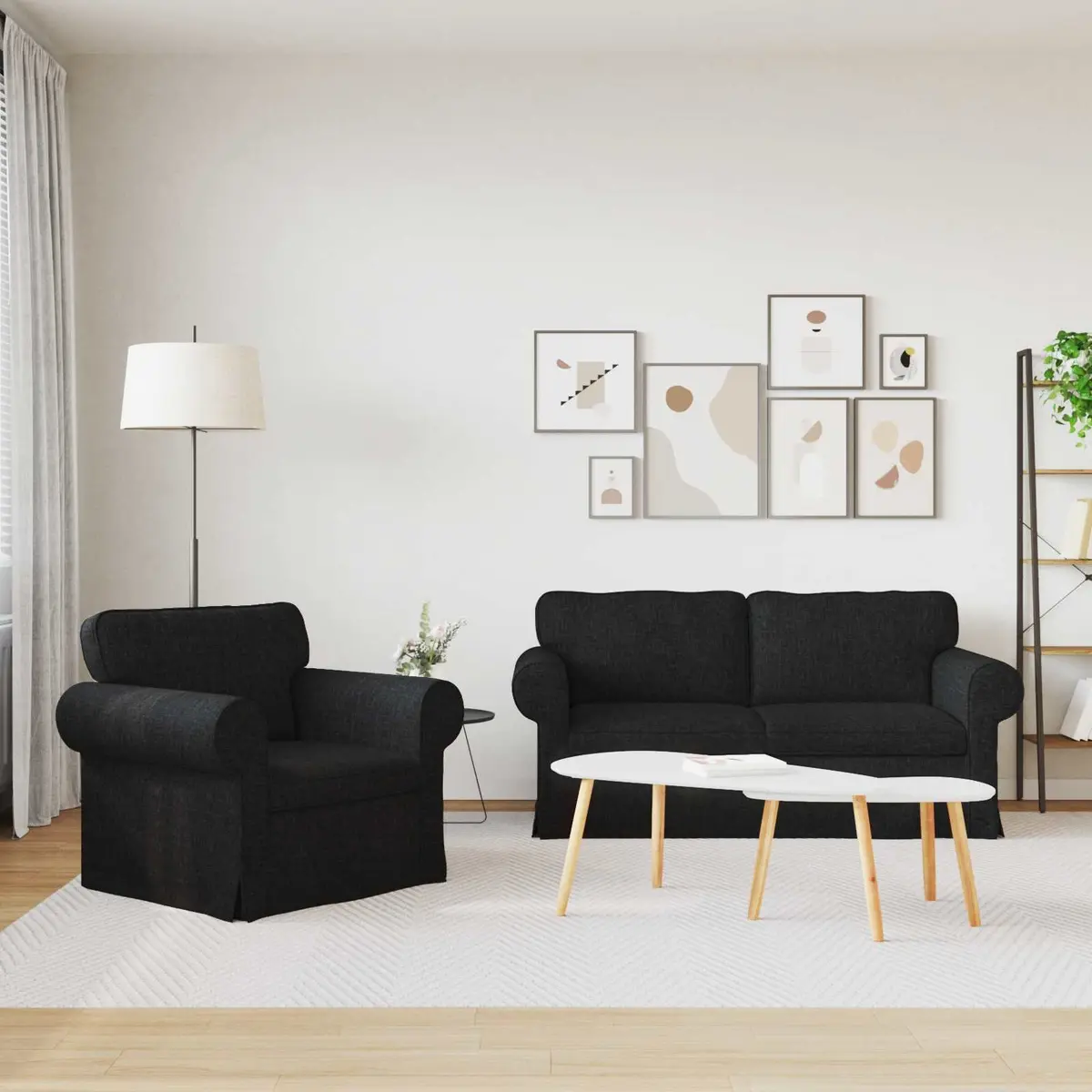 Black Fabric 2-Piece Modular Sofa Set